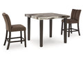 Jeshina Mocha//Beige Counter Height Dining Table and 2 Barstools, Dark Brown