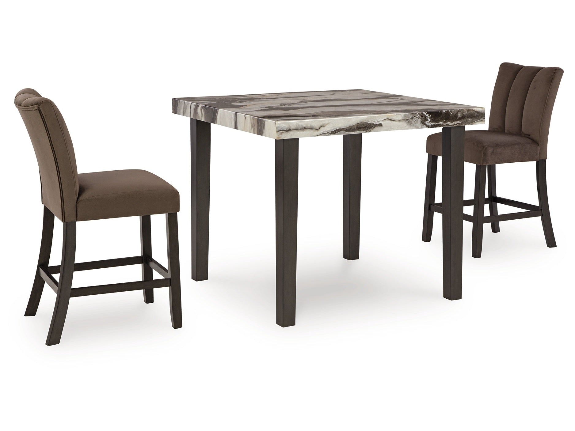 Jeshina Mocha//Beige Counter Height Dining Table and 2 Barstools, Dark Brown