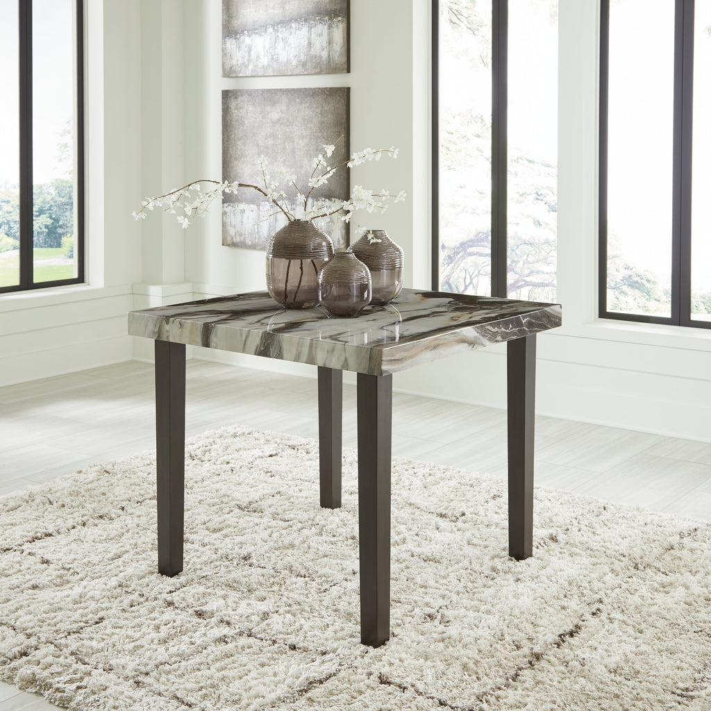 Jeshina Mocha//Beige Counter Height Dining Table and 2 Barstools, Dark Brown