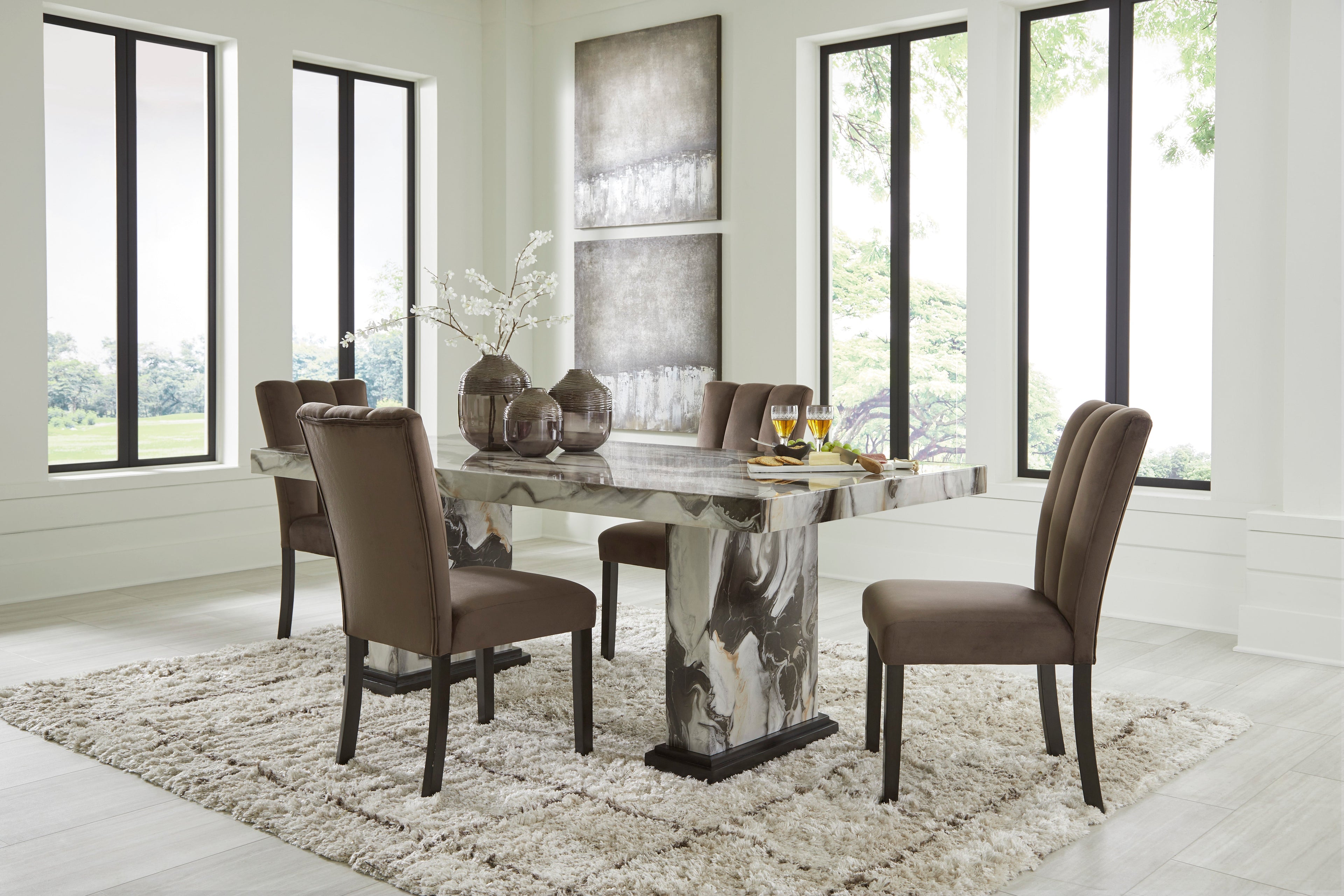 Jeshina Mocha/Dark Brown/Beige Dining Table and 2 Chairs