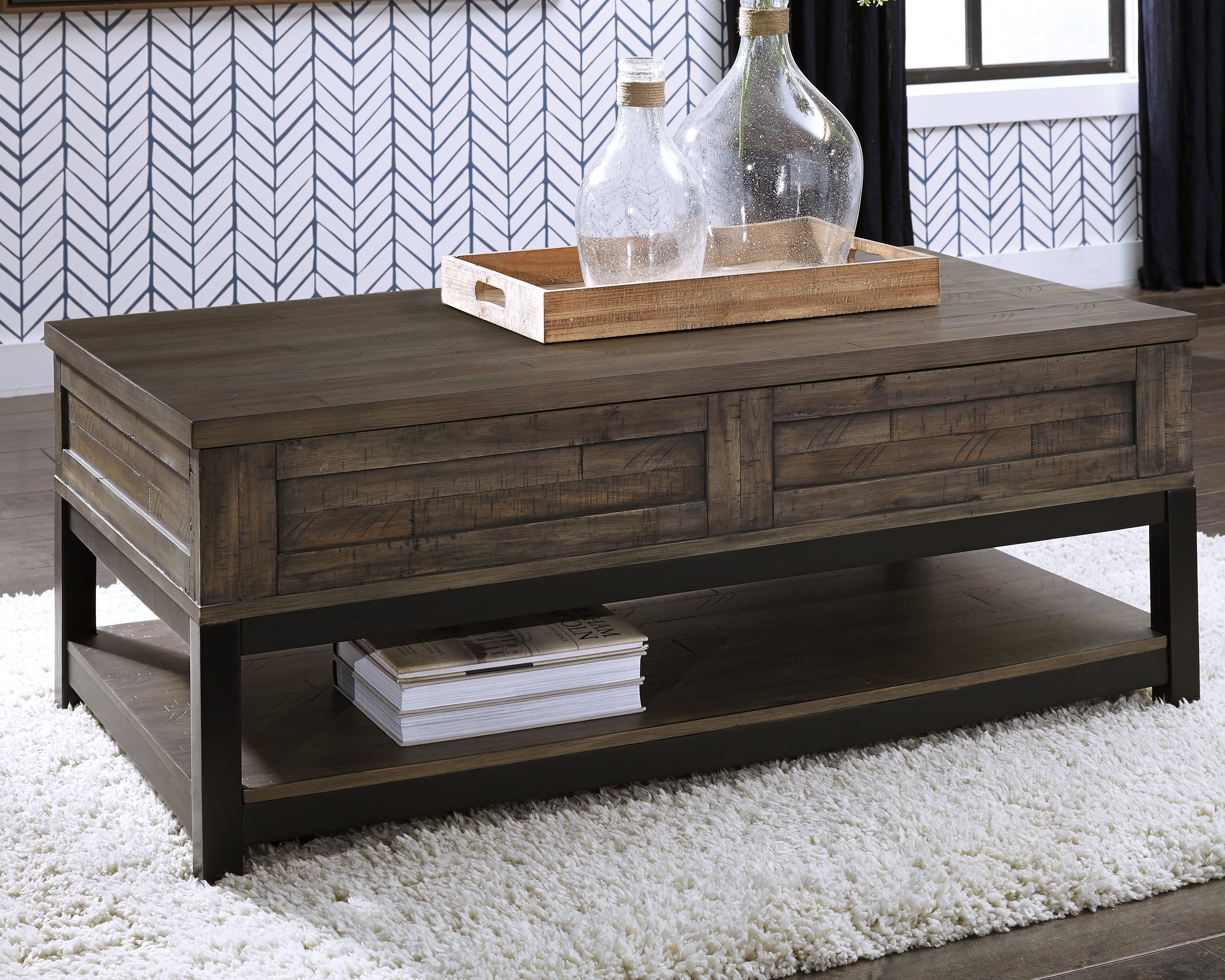 Johurst Grayish Brown Lift-top Coffee Table and 2 End Tables