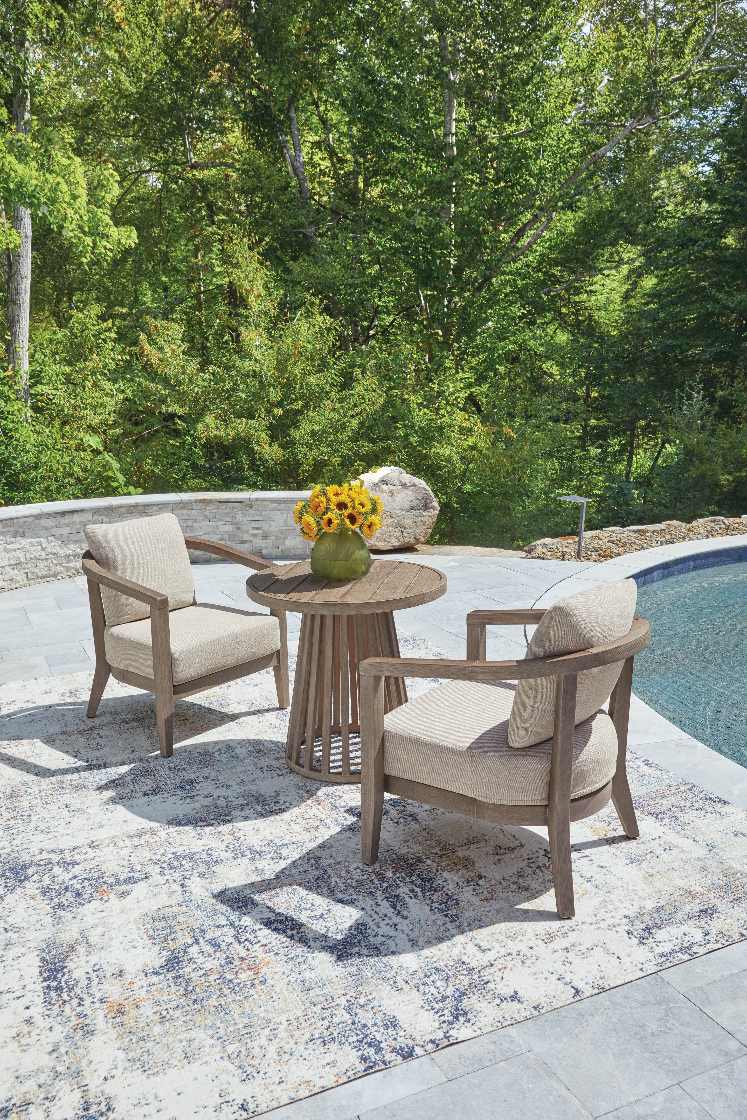 Joy Lagoon Beige Chairs w/CUSH/Table Set (Set of 3)
