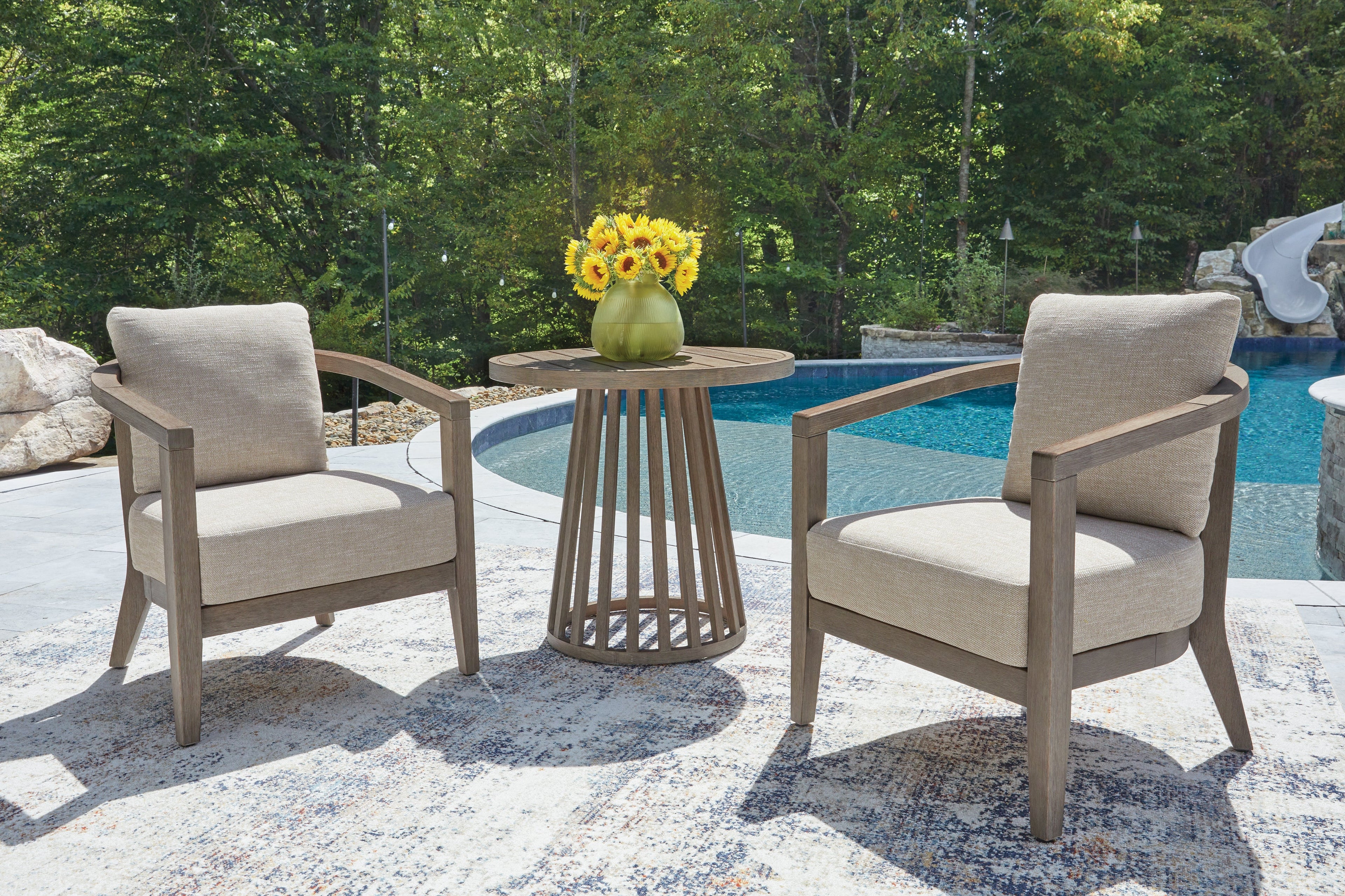 Joy Lagoon Beige Chairs w/CUSH/Table Set (Set of 3)