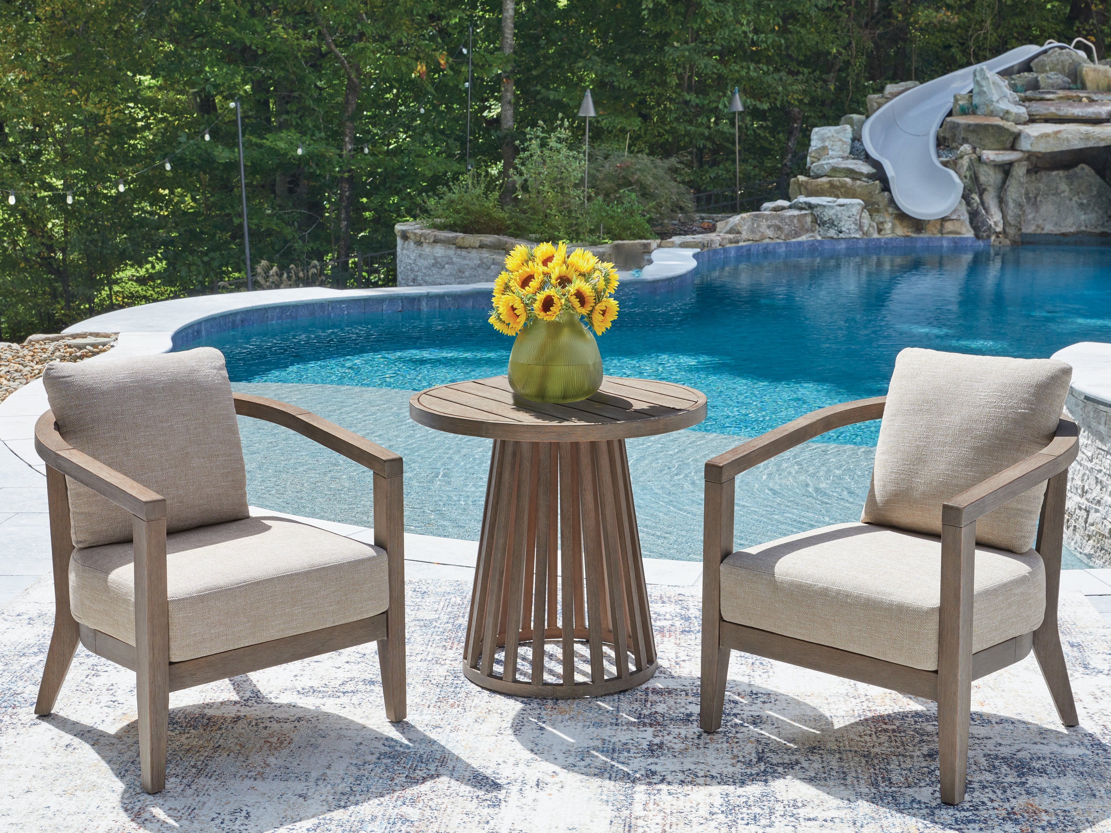 Joy Lagoon Beige Chairs w/CUSH/Table Set (Set of 3)