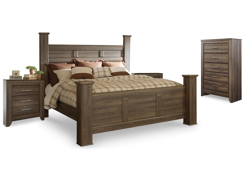 Juararo Brown King Poster Bedroom Set with Chest and 2 Nightstands