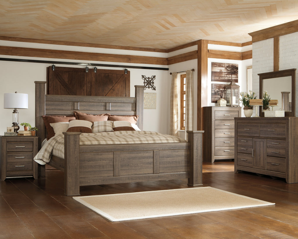 Juararo Brown King Poster Bedroom Set with Chest and 2 Nightstands