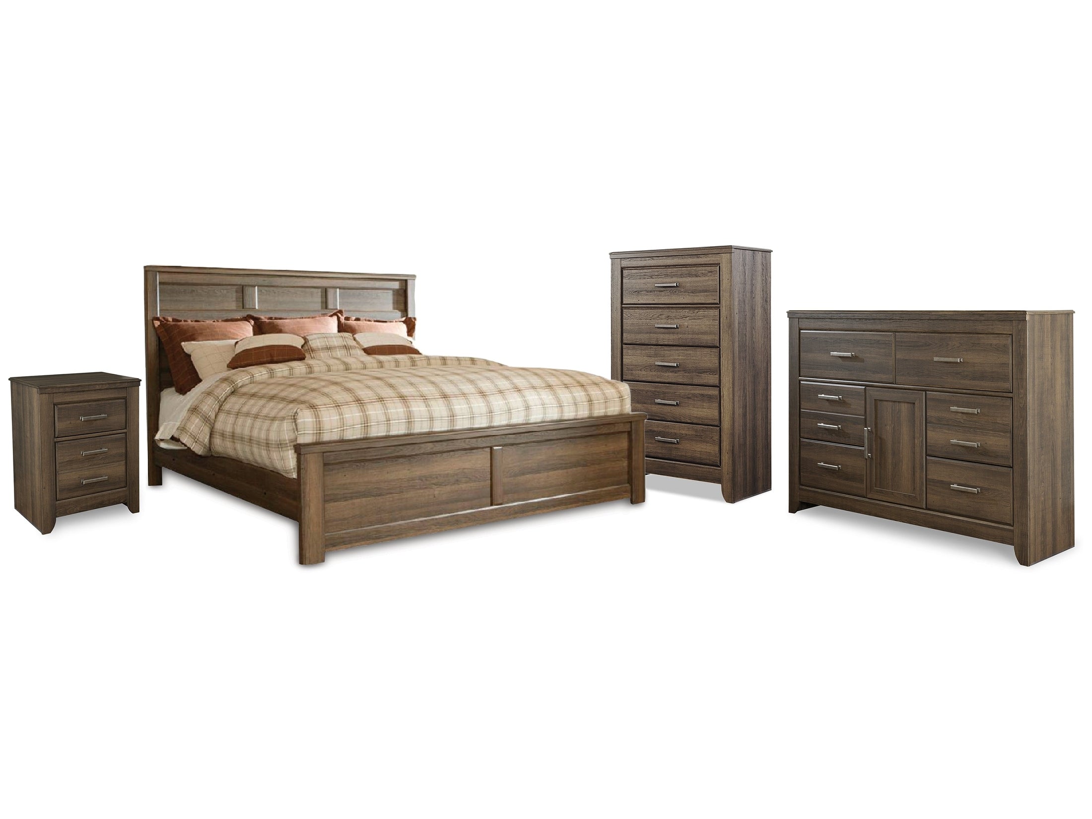 Juararo California King Panel Bedroom Set, Dark Brown