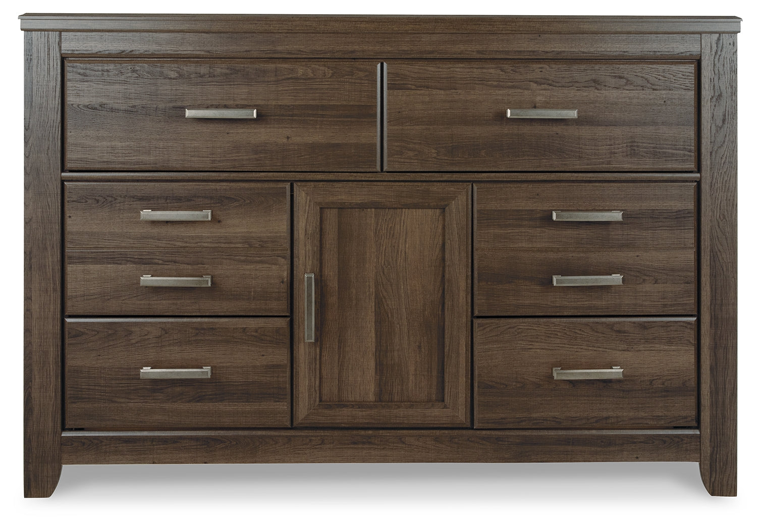 Juararo King Panel Bed, Dresser, Chest and 2 Nightstands, Dark Brown