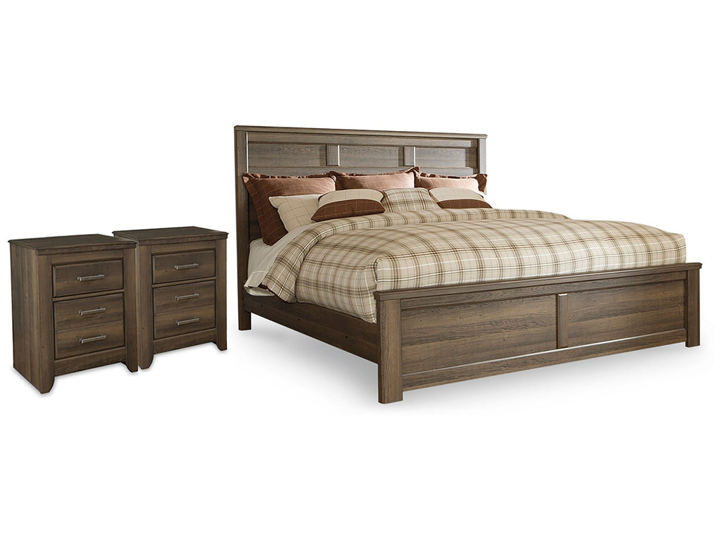 Juararo Dark Brown King Panel Bedroom Set with 2 Nightstands