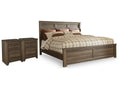 Juararo Dark Brown King Panel Bedroom Set with 2 Nightstands