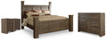 Juararo Dark Brown King Poster Bed, Dresser and 2 Nightstands