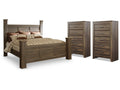 Juararo Dark Brown King Poster Bed and 2 Chests