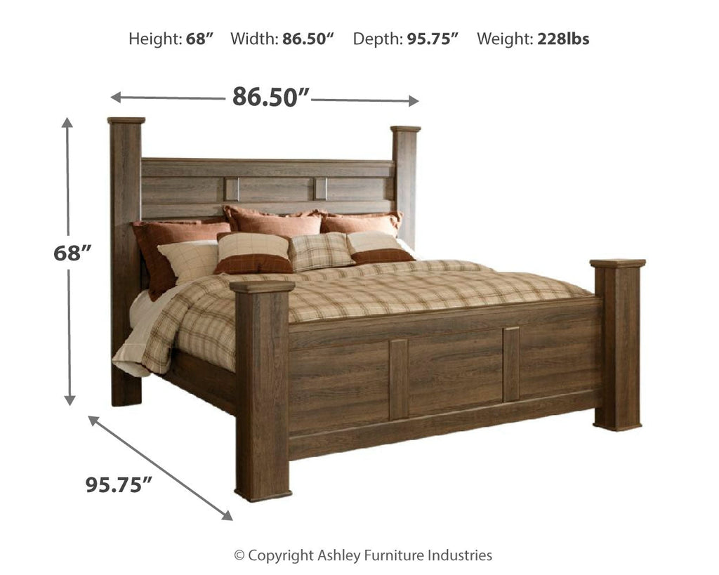 Juararo Dark Brown King Poster Bed and 2 Chests