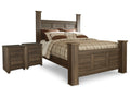 Juararo Dark Brown Queen Poster Bed and 2 Nightstands