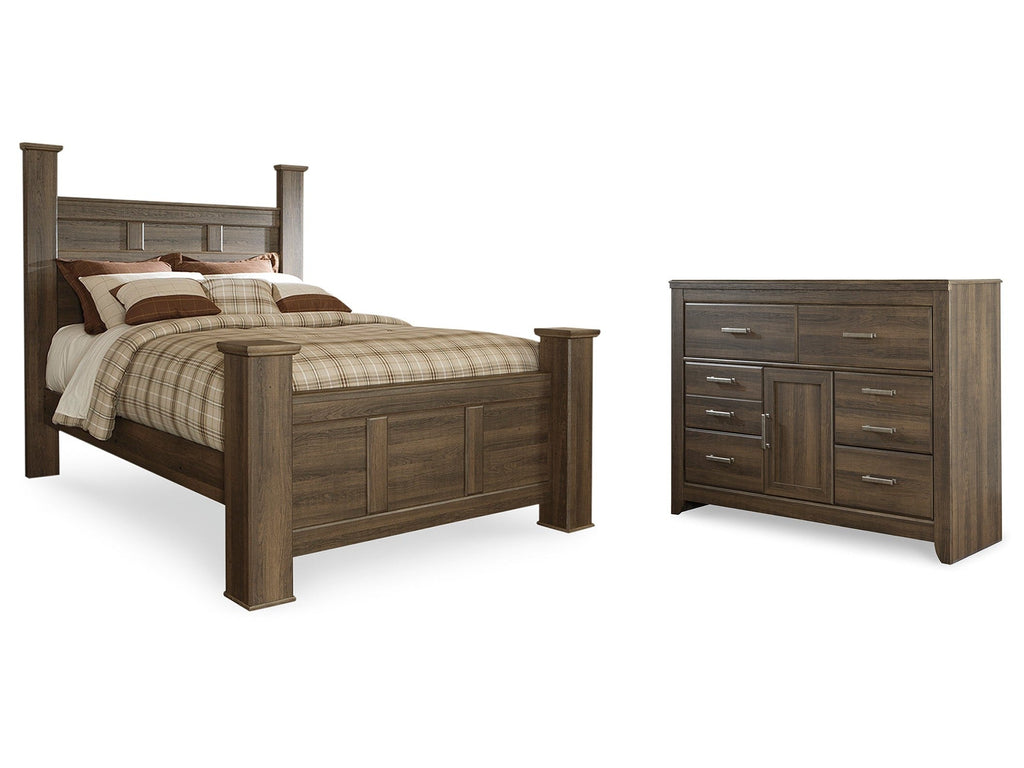 Juararo Dark Brown Queen Poster Bed and Dresser