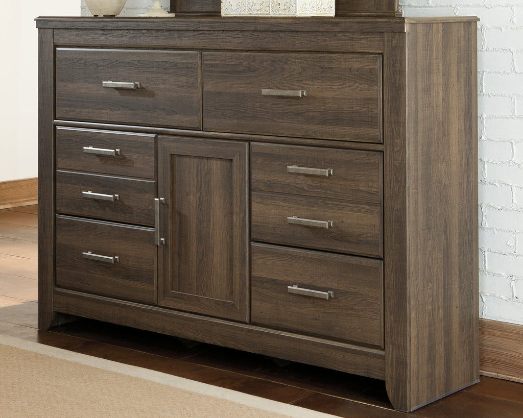 Juararo Dark Brown Queen Poster Bed and Dresser