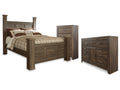 Juararo Dark Brown Queen Poster Bedroom Set with Dresser and Chest