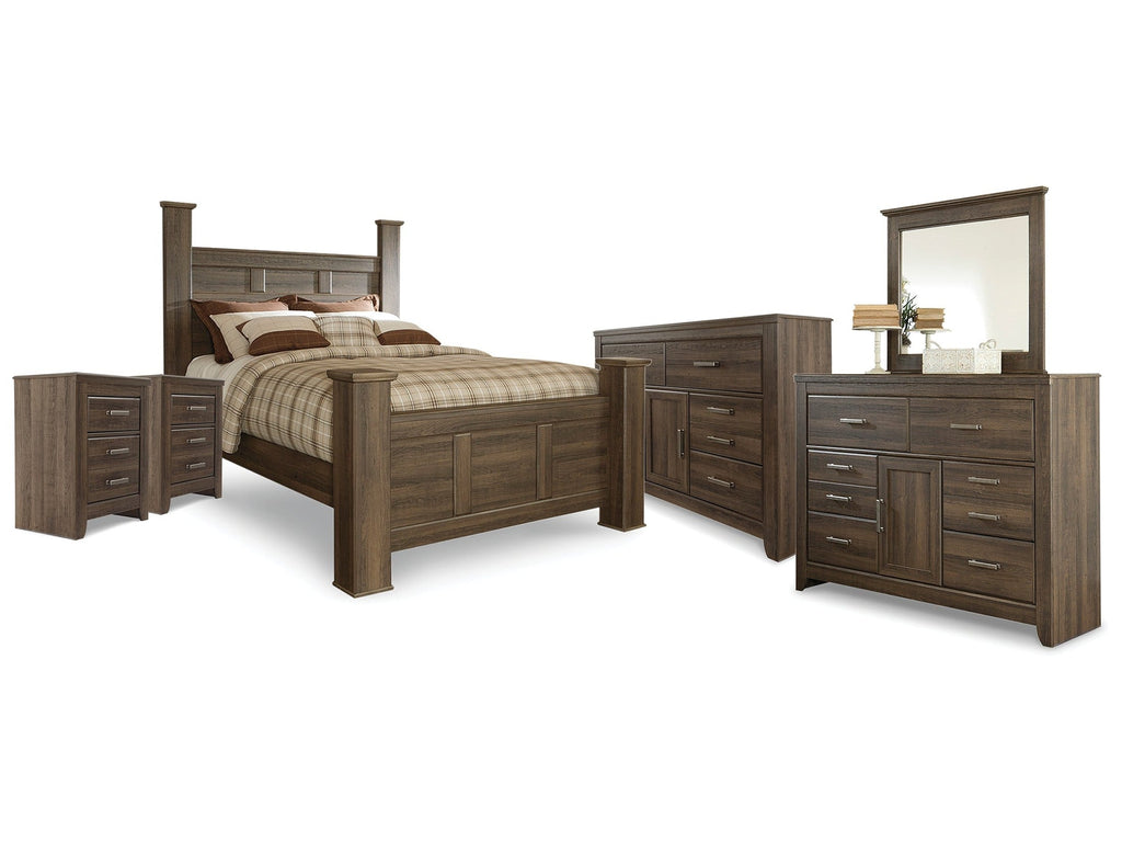 Juararo Queen Poster Bed, 2 Dressers, Mirror and 2 Nightstands