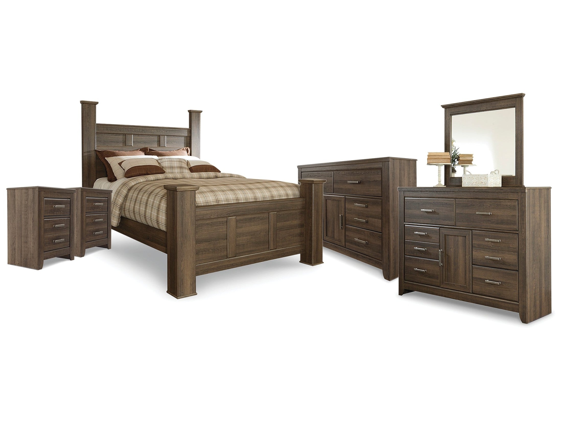 Juararo Queen Poster Bed, 2 Dressers, Mirror and 2 Nightstands
