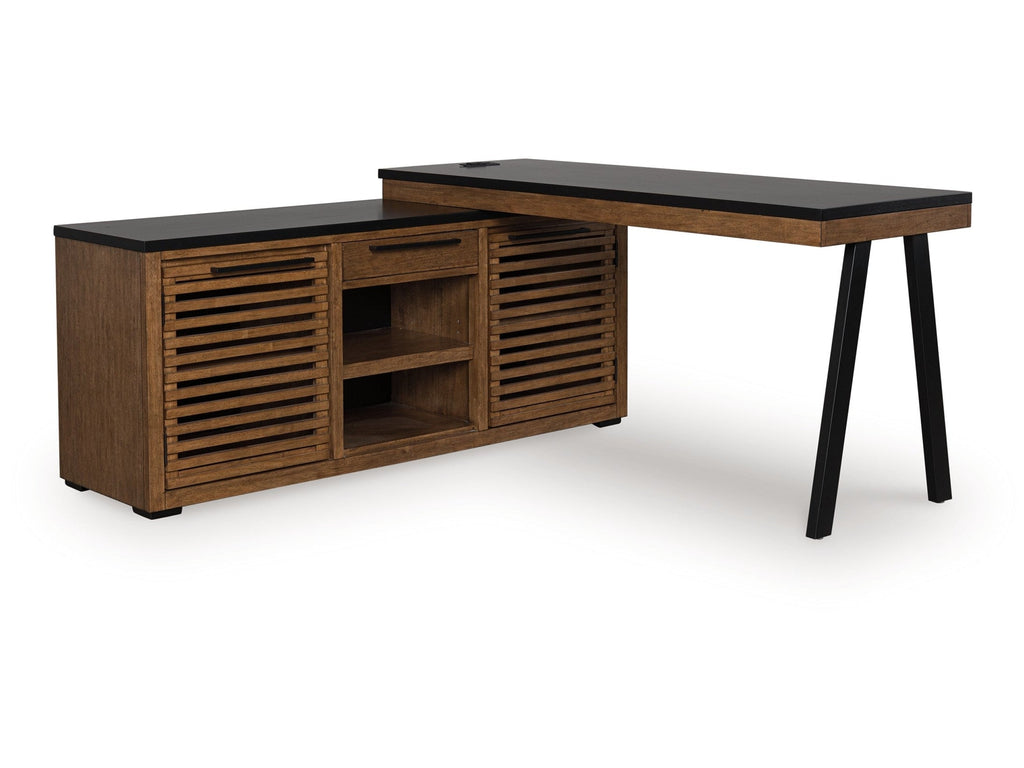 Kallari Warm Brown/Black Credenza with Desk Return