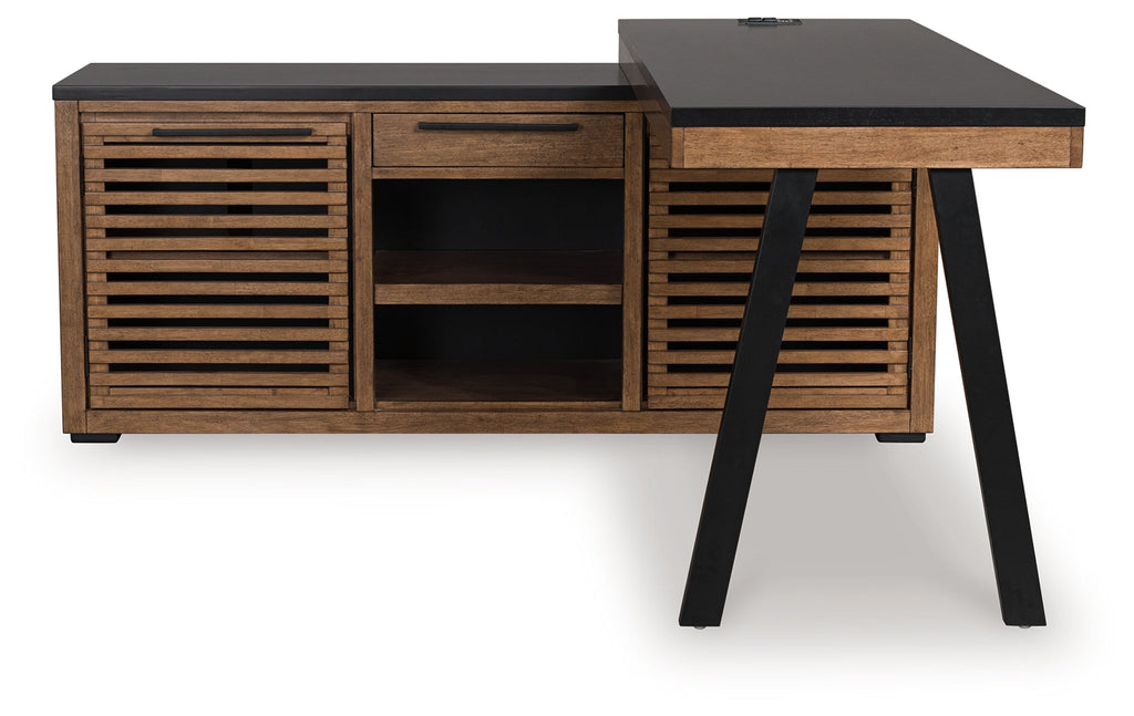 Kallari Warm Brown/Black Credenza with Desk Return