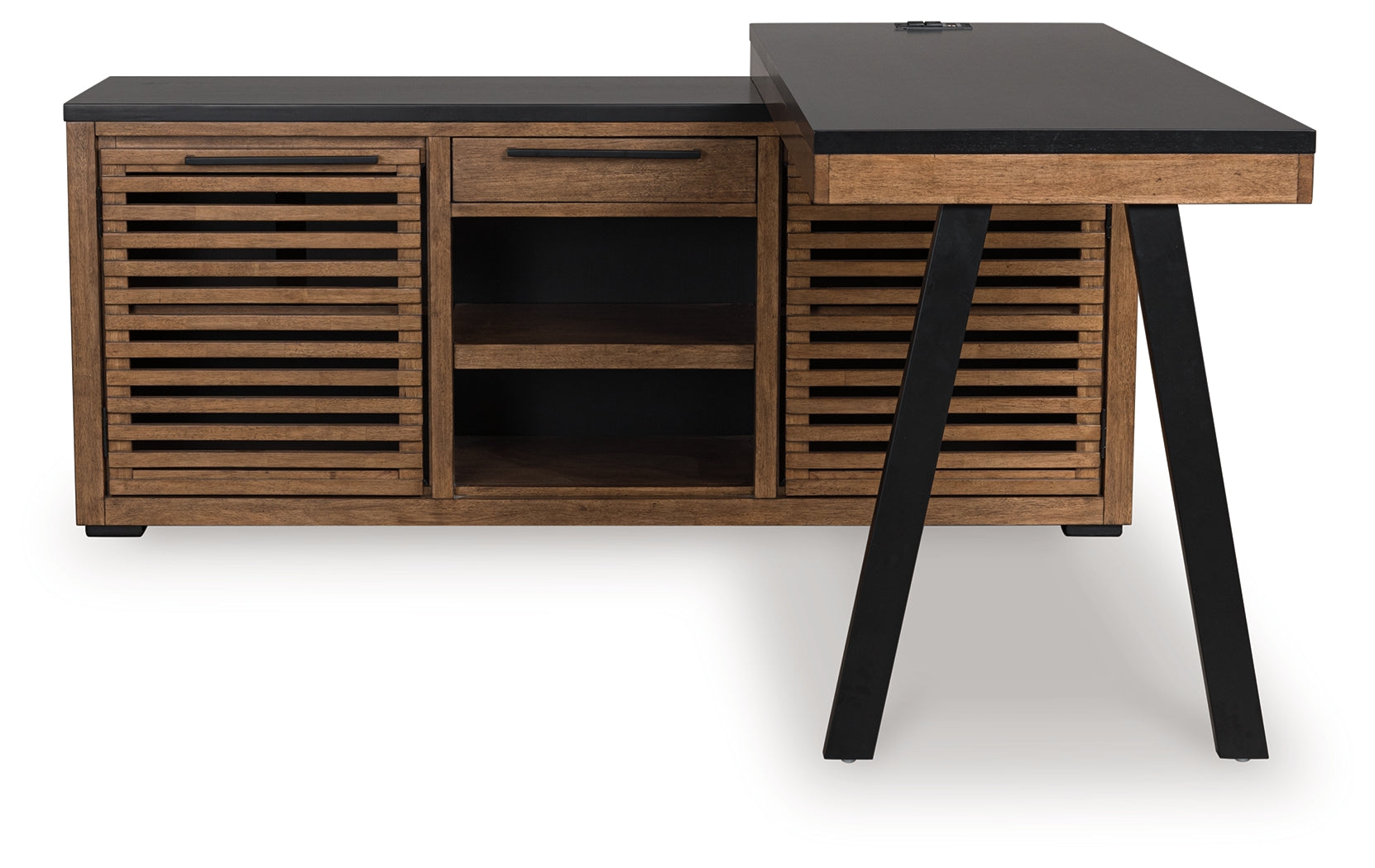 Kallari Warm Brown/Black Credenza with Desk Return