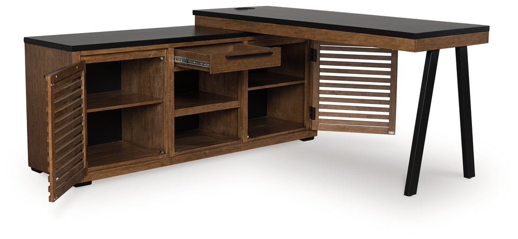 Kallari Warm Brown/Black Credenza with Desk Return