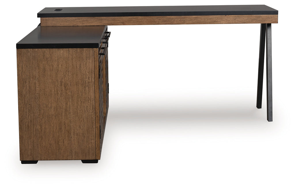 Kallari Warm Brown/Black Credenza with Desk Return