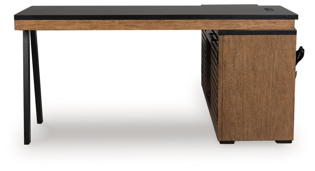 Kallari Warm Brown/Black Credenza with Desk Return