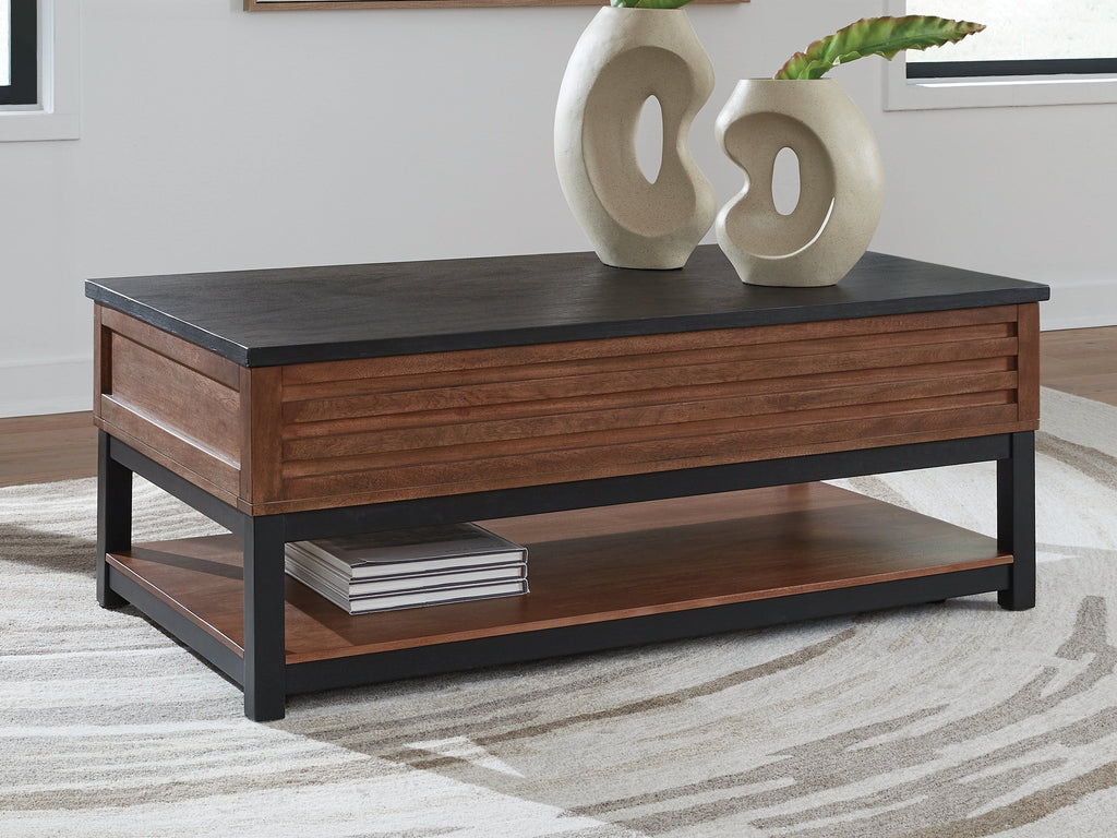 Kallari Warm Brown/Black Lift Top Cocktail Table