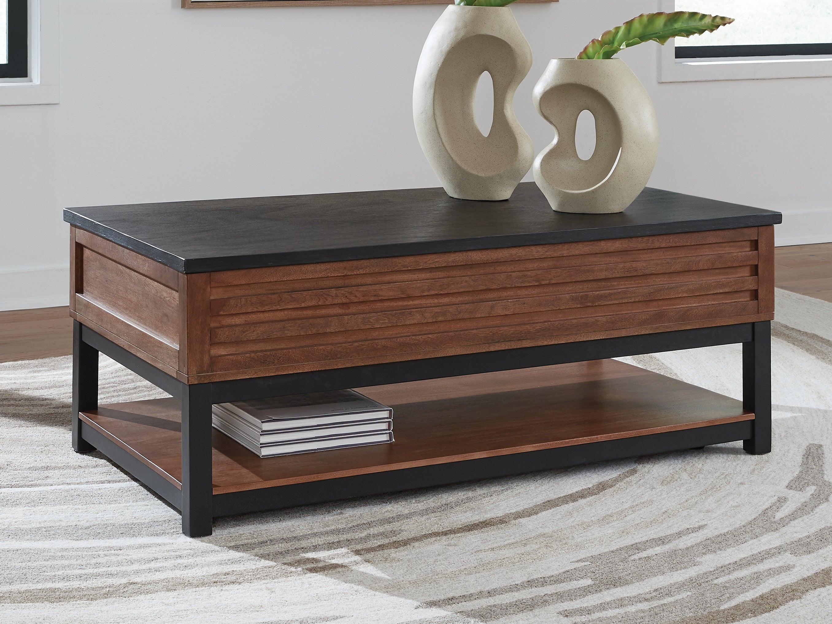 Kallari Warm Brown/Black Lift Top Cocktail Table