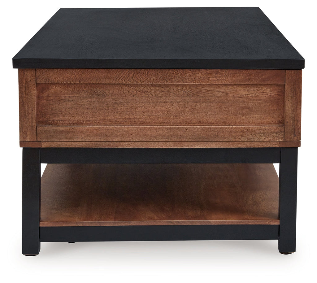 Kallari Warm Brown/Black Lift Top Cocktail Table