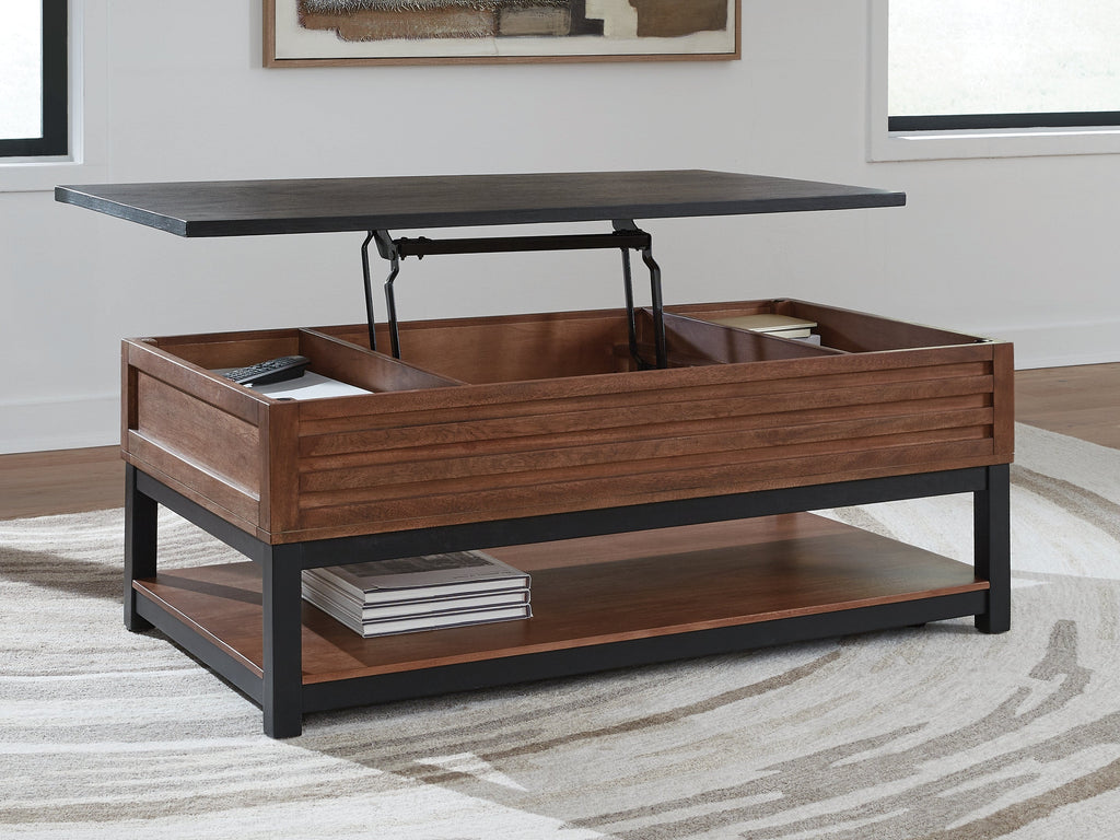 Kallari Warm Brown/Black Lift Top Cocktail Table