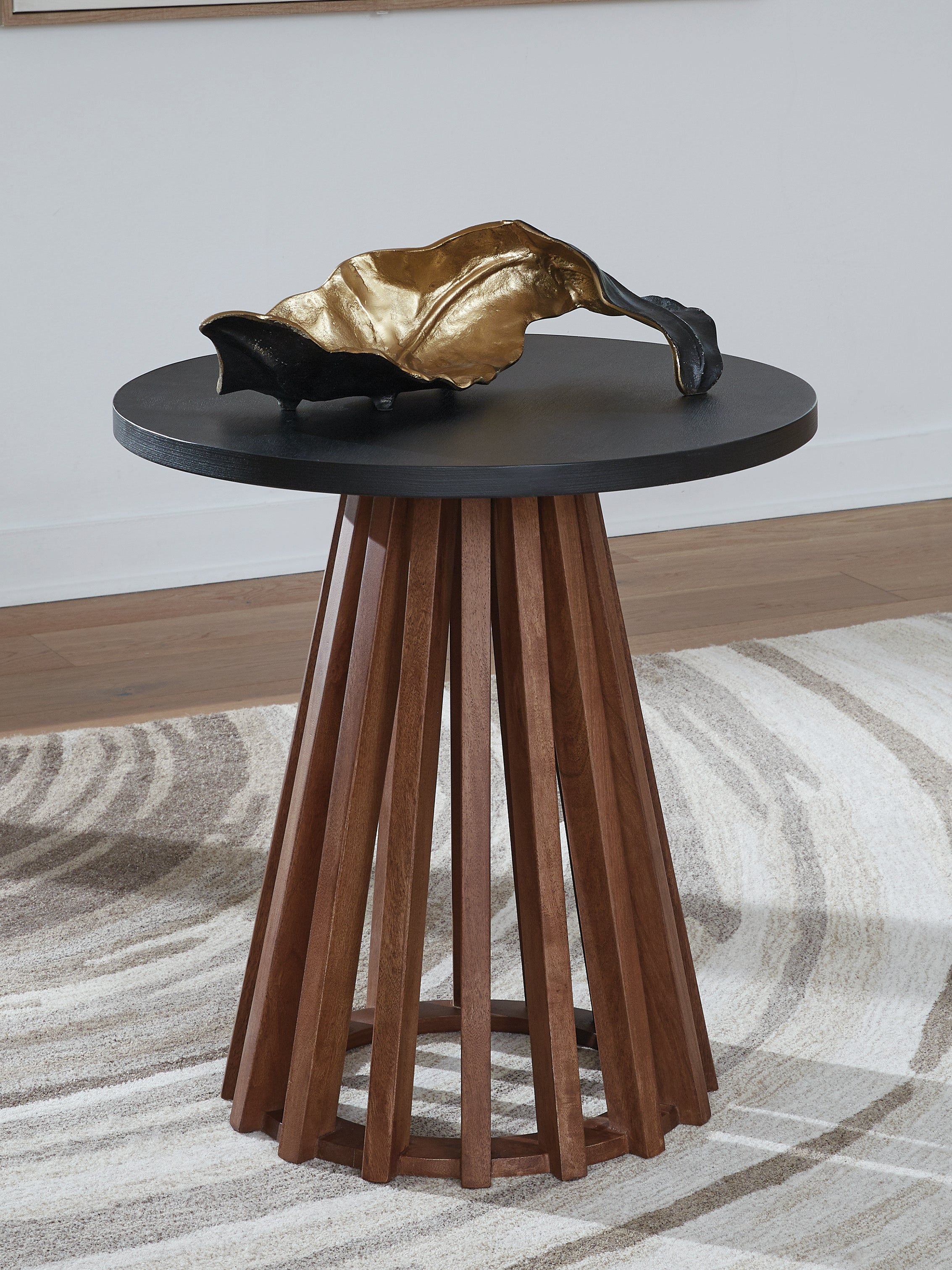 Kallari Warm Brown/Black Round End Table