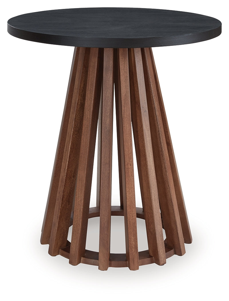 Kallari Warm Brown/Black Round End Table