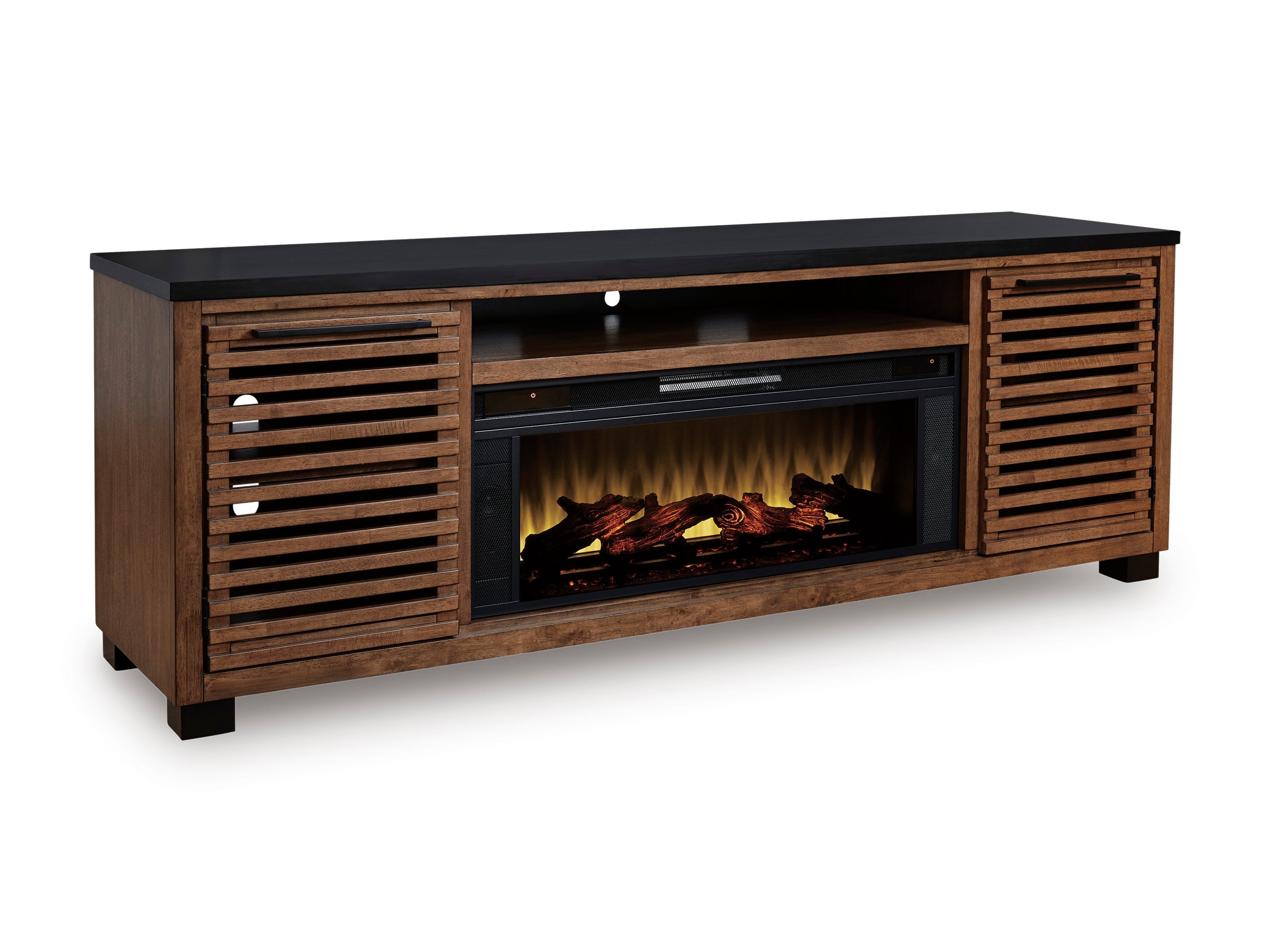 Kallari Warm Brown/Black XL TV Stand w/Fireplace Option