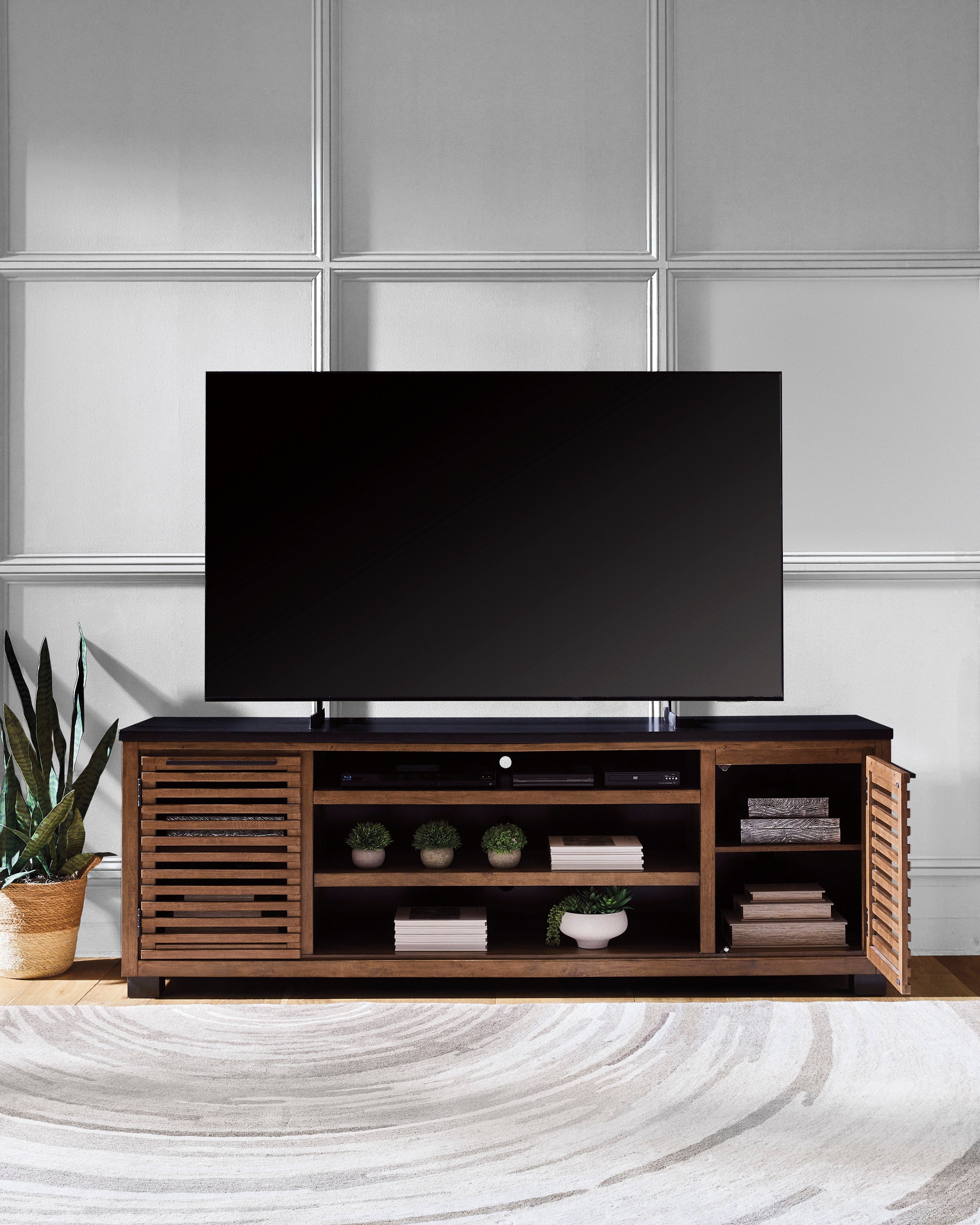 Kallari Warm Brown/Black XL TV Stand w/Fireplace Option