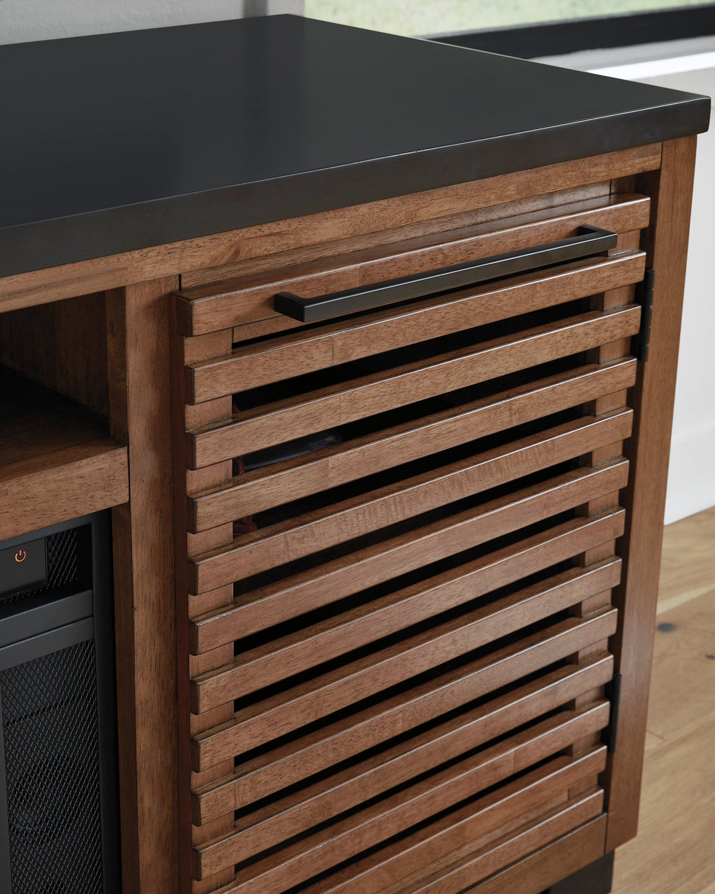 Kallari Warm Brown/Black XL TV Stand w/Fireplace Option