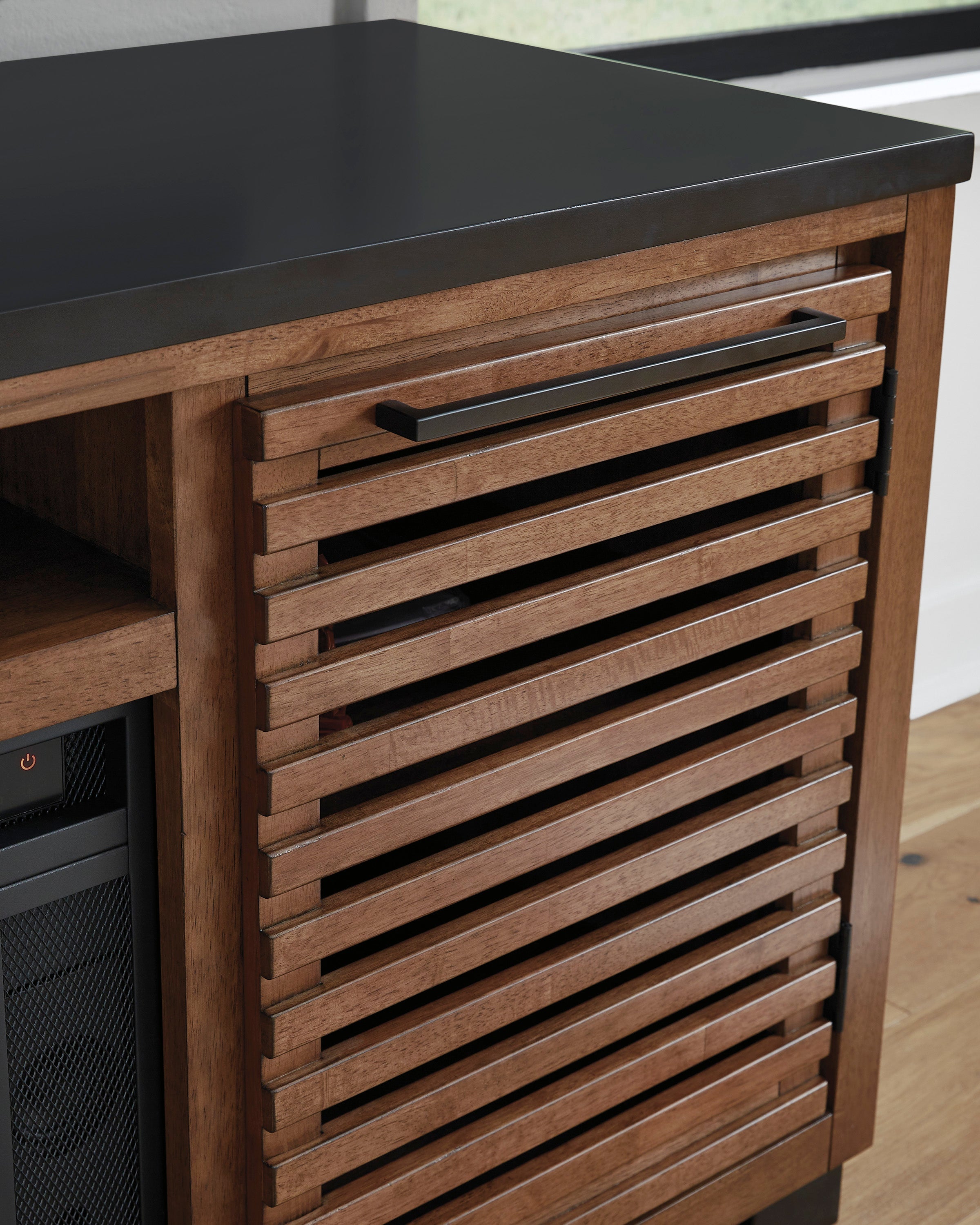 Kallari Warm Brown/Black XL TV Stand w/Fireplace Option