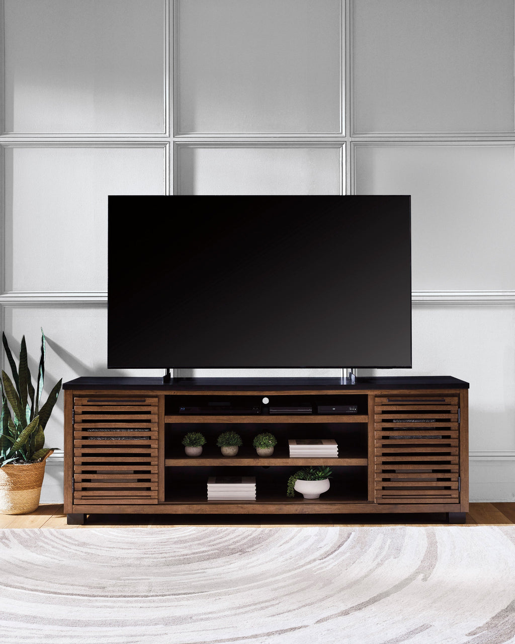 Kallari Warm Brown/Black XL TV Stand w/Fireplace Option