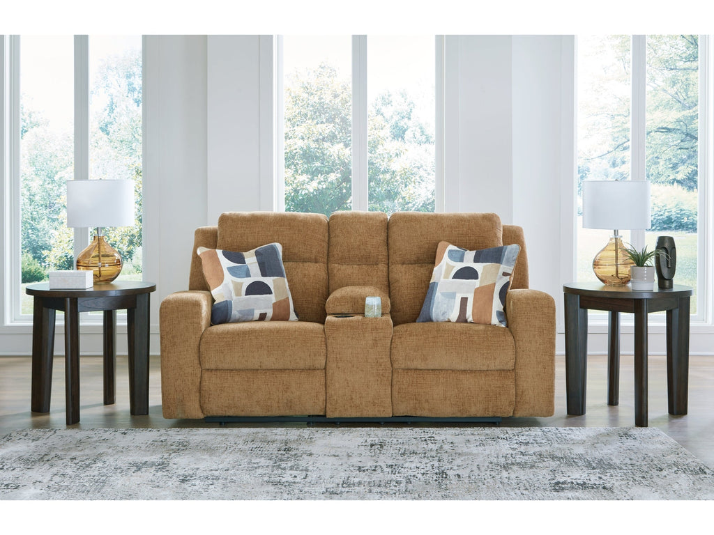 Kanlow Honey Reclining Loveseat w/Console