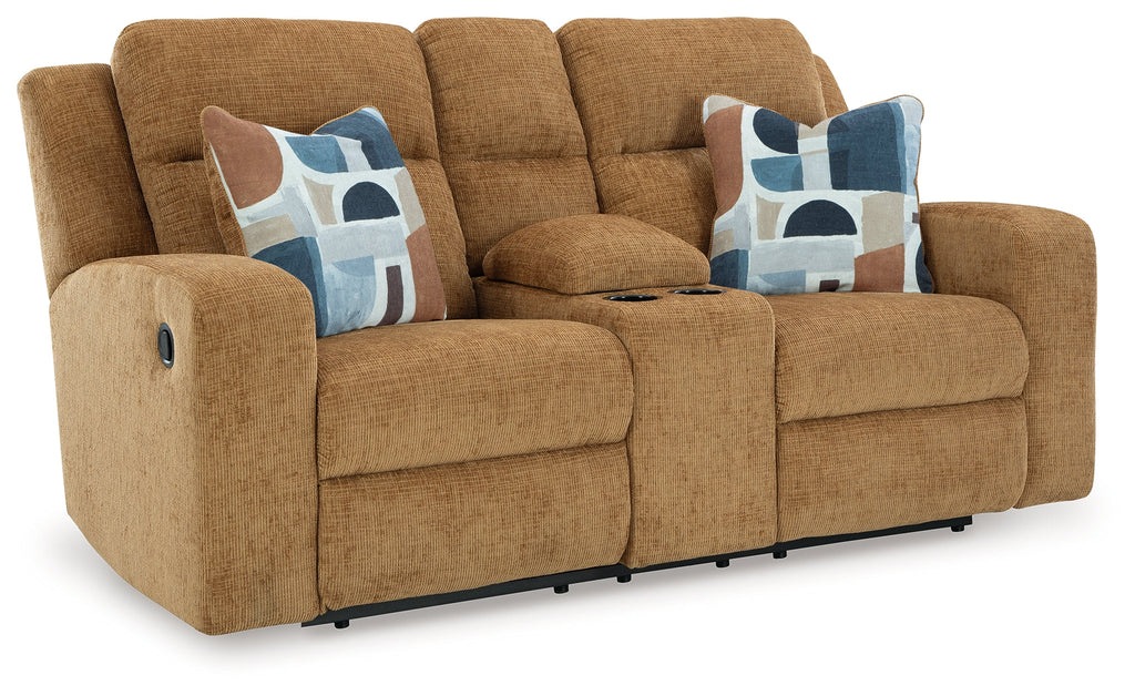 Kanlow Honey Reclining Loveseat w/Console