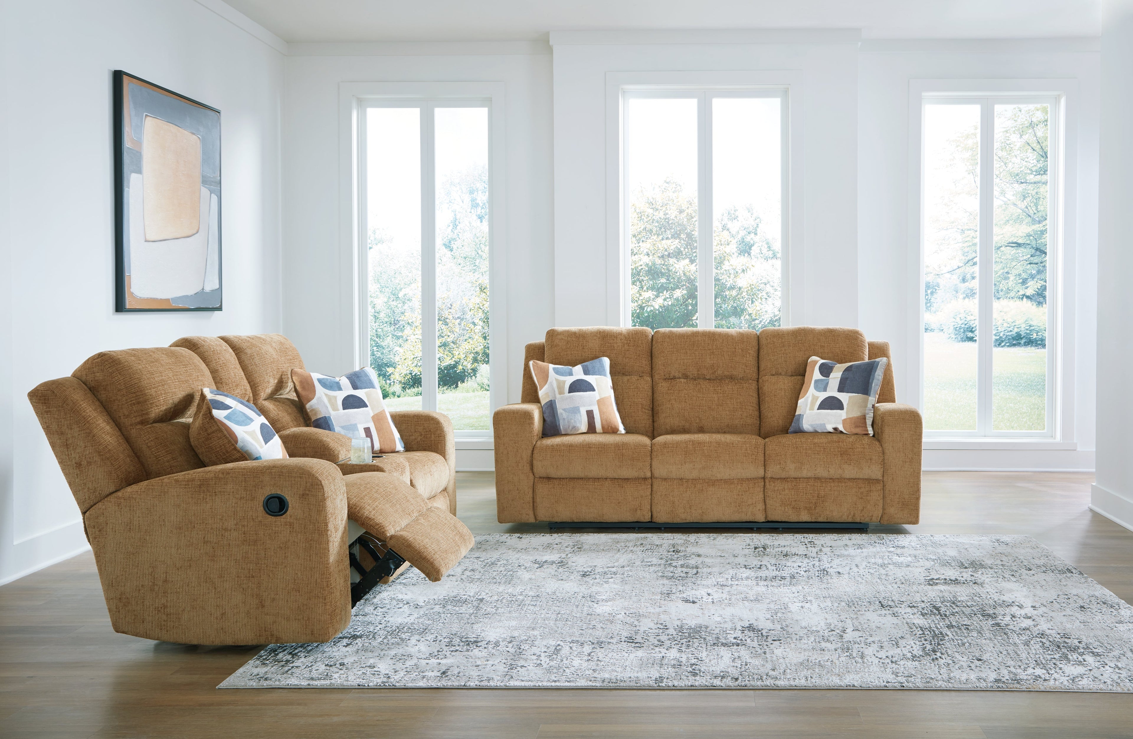 Kanlow Honey Reclining Sofa and Loveseat