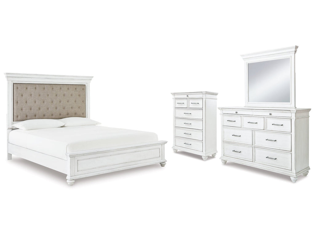 Kanwyn Whitewash Cal King Upholstered Panel Bedroom Set