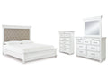 Kanwyn Whitewash Cal King Upholstered Panel Bedroom Set