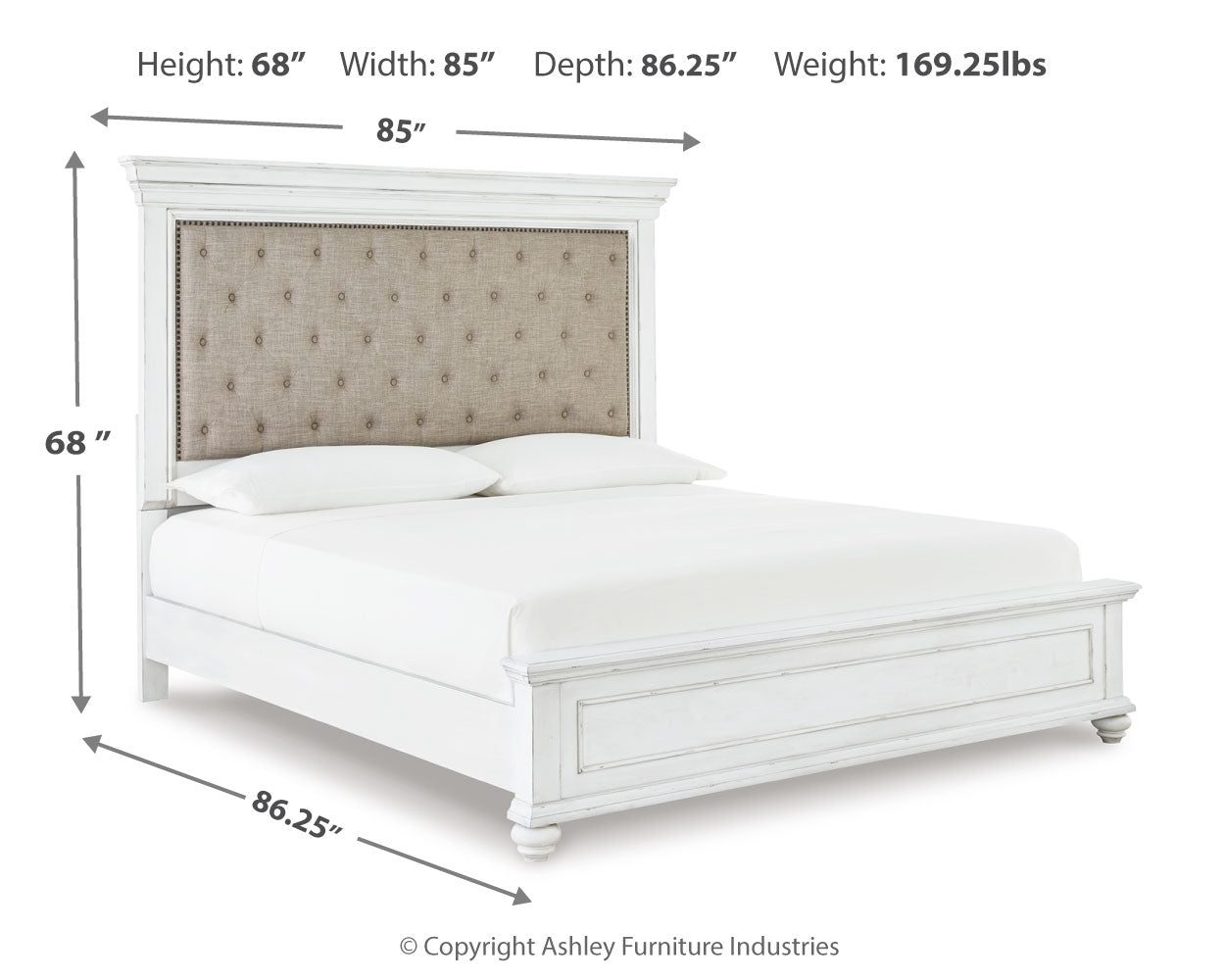 Kanwyn Whitewash Cal King Upholstered Panel Bedroom Set