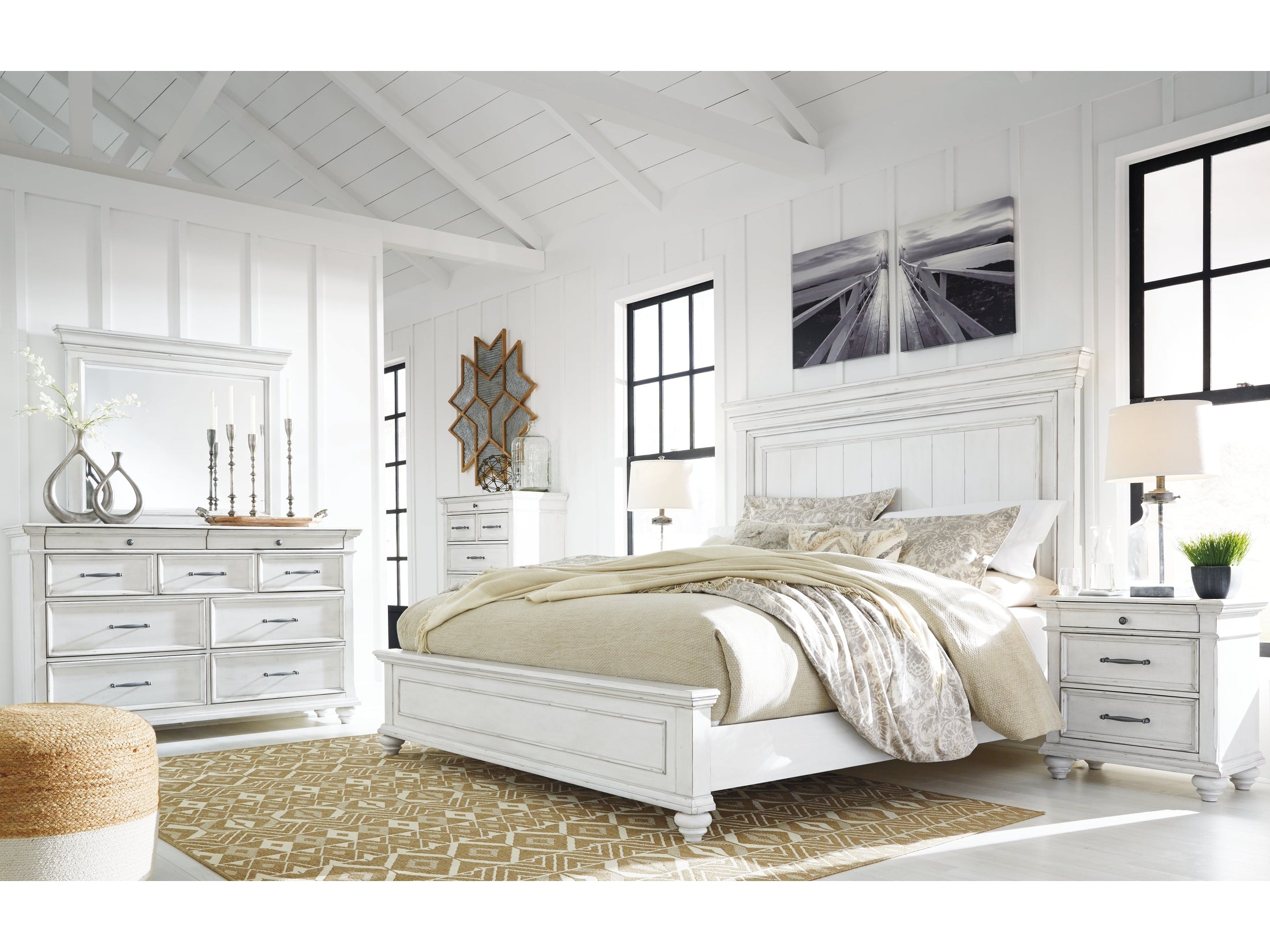 Kanwyn Whitewash King Panel Bedroom Set