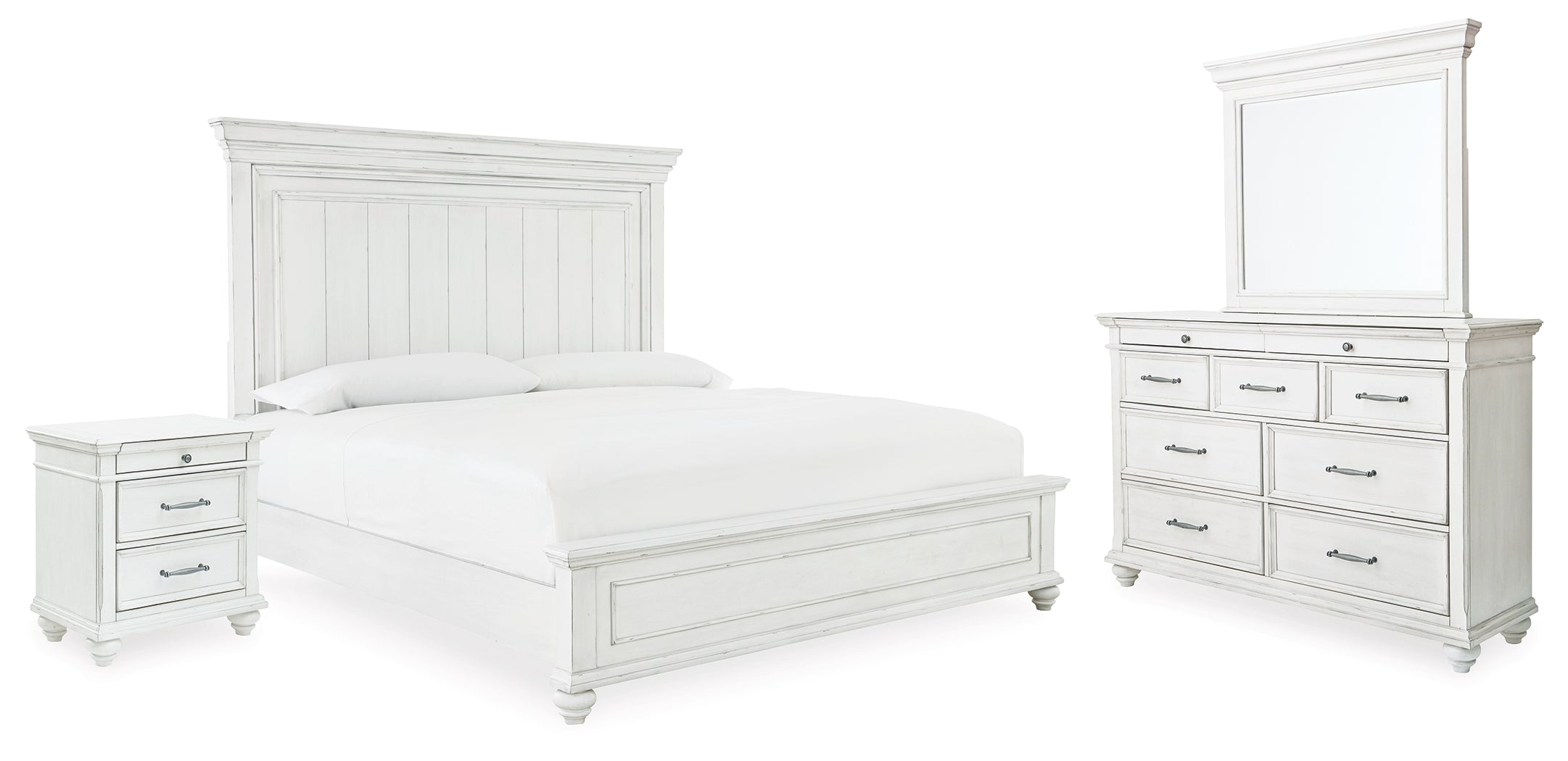 Kanwyn Whitewash King Panel Bedroom Set
