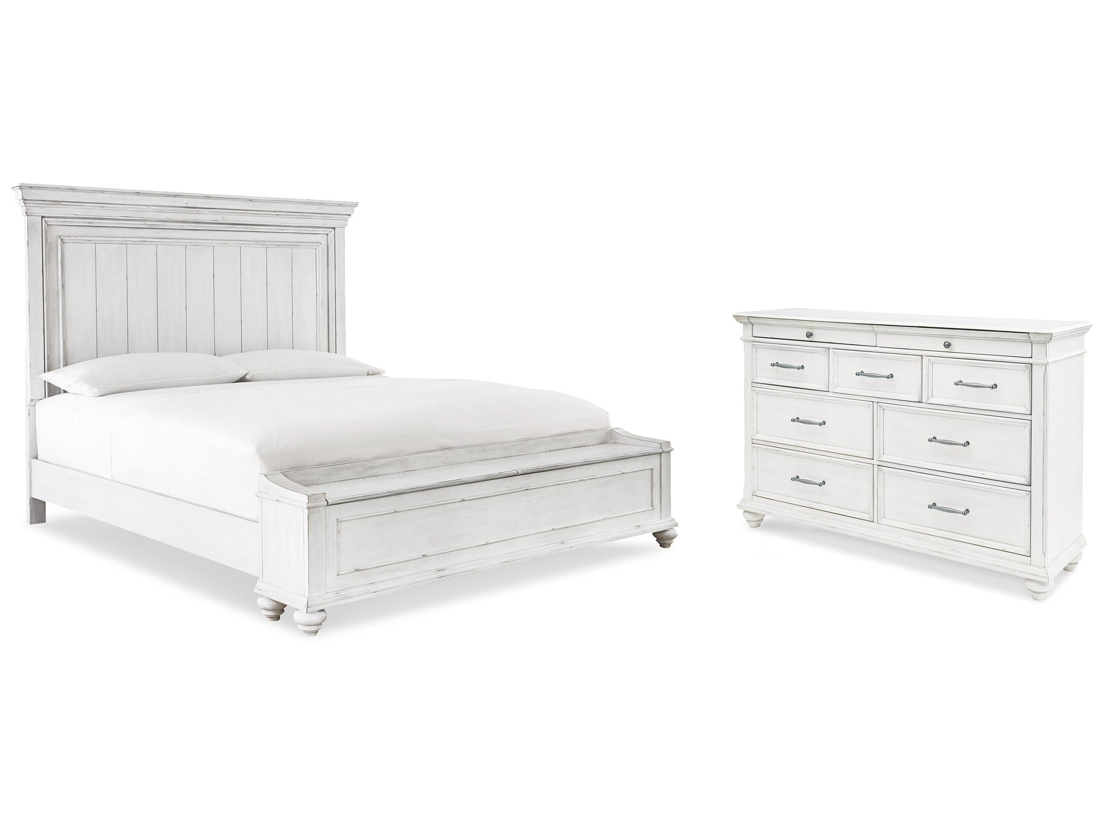 Kanwyn Whitewash King Storage Panel Bedroom Set with Dresser