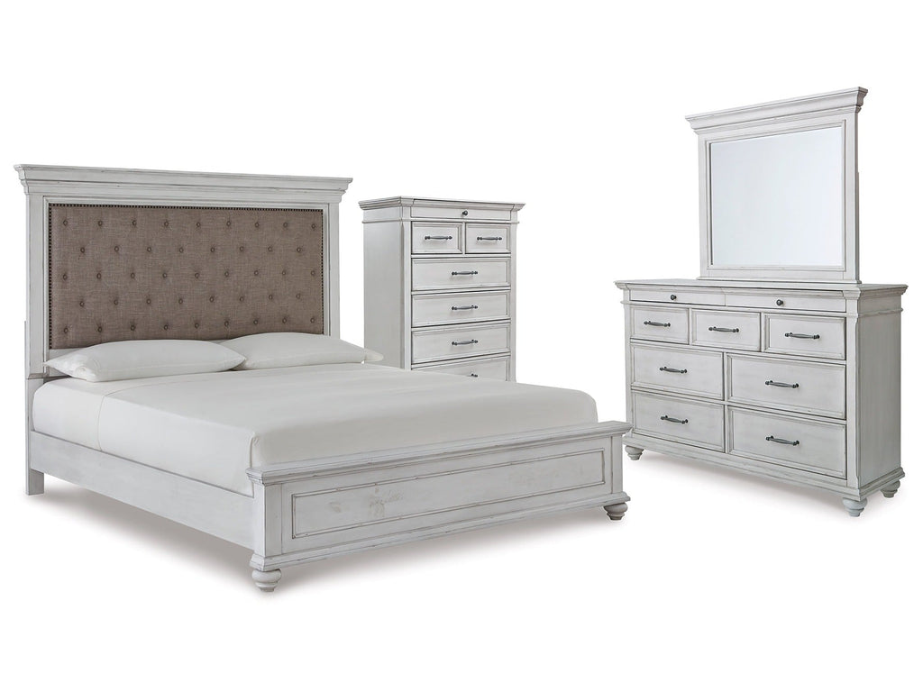 Kanwyn Whitewash King Upholstered Panel Bedroom Set